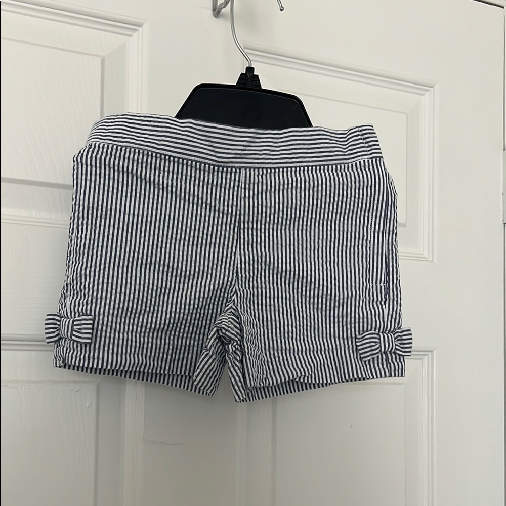 Striped Blue and White Shorts with Bow Accents